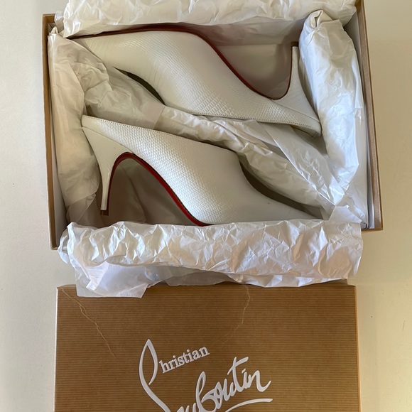 Christian Louboutin White Lizard Effect Leather Point-toe Slip-on Zarli Mules - Picture 12 of 15